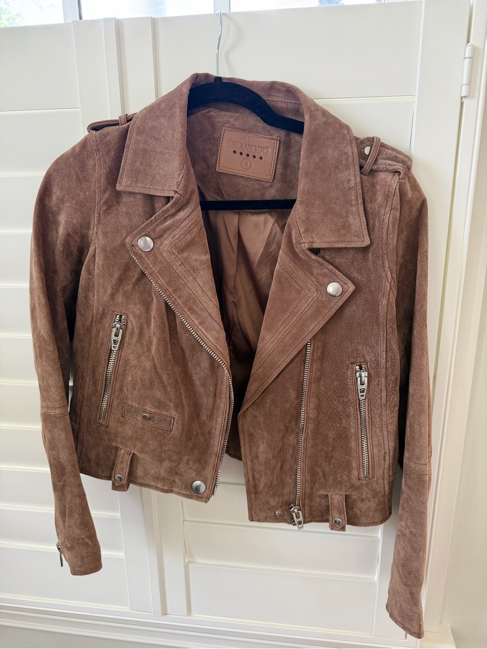 Blank NYC Taupe Brown Suede Moto Jacket